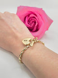 14K SQUARE PAPER CLIP HEART AND KEY PENDANT BRACELET – 8" – JY Jewelry Wholesale