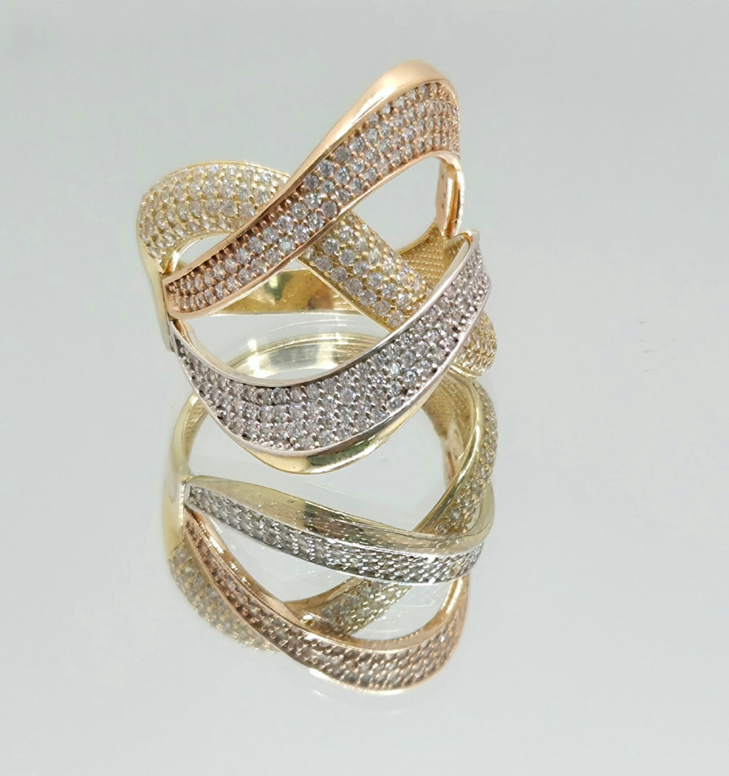 14K CZ TWO TONE MODERN INTERTWINED RING – 7.5 – JY Jewelry Wholesale