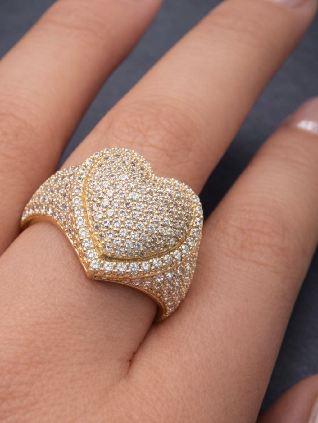 10K MODERN CZ LARGE HEART RING – 7 – JY Jewelry Wholesale