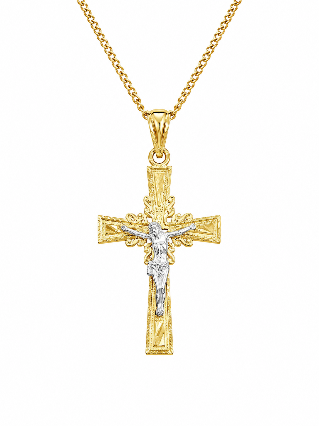 10K TWO TONE CHRIST ON CROSS PENDANT – SMALL – JY Jewelry Wholesale