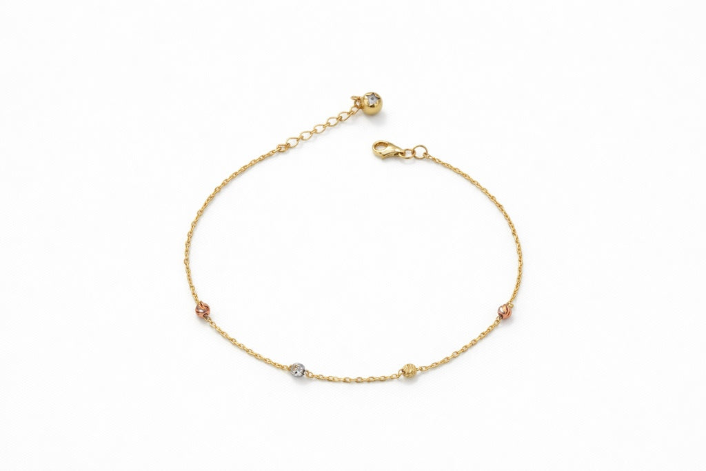 14K DELICATE THREE TONE SMALL BALLS DETAILS BRACELET – 8/9" – JY Jewelry Wholesale
