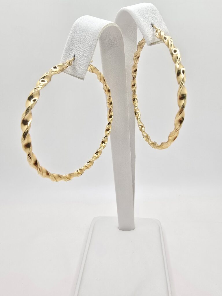 10K ROPE DESIGN TWISTED HOOPS EARRINGS – 3MM – JY Jewelry Wholesale