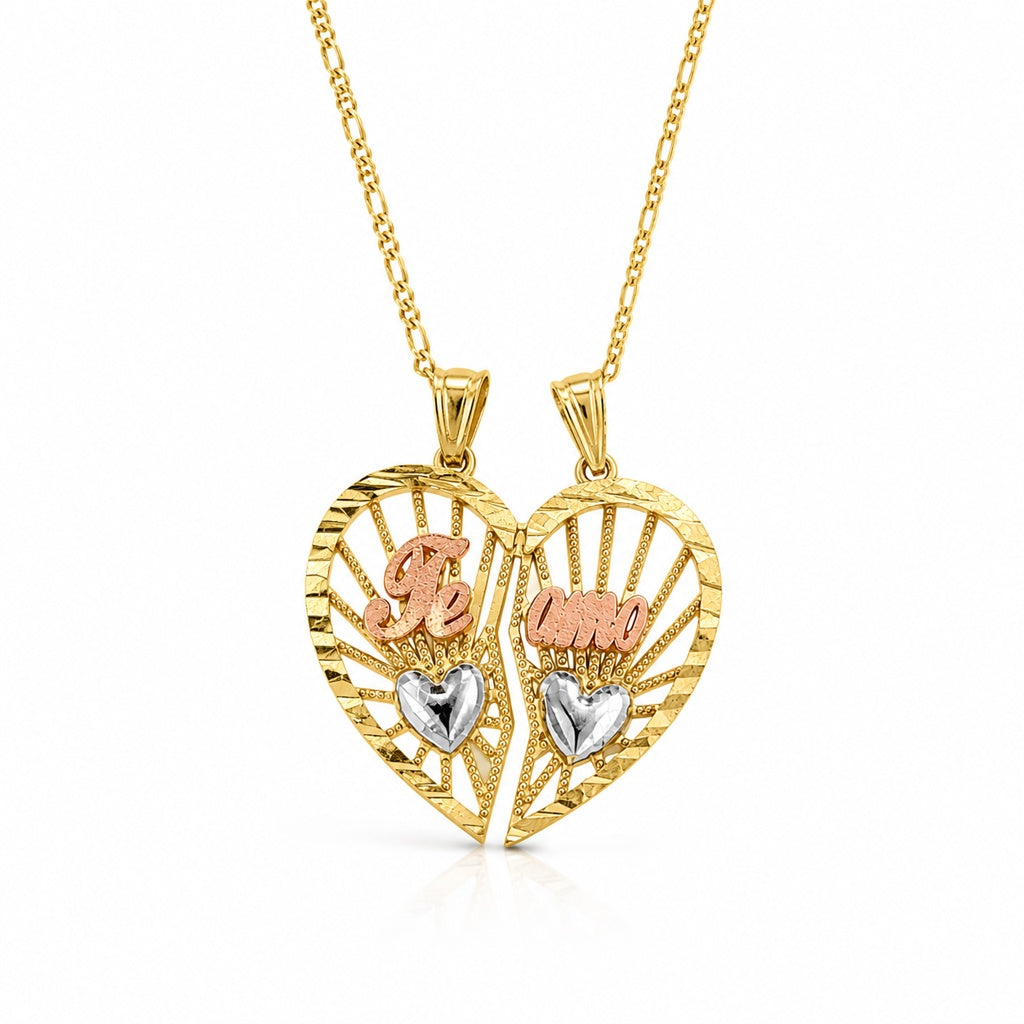 10K TWO BROKEN HEART ''TE AMO'' PENDANT – SMALL – JY Jewelry Wholesale