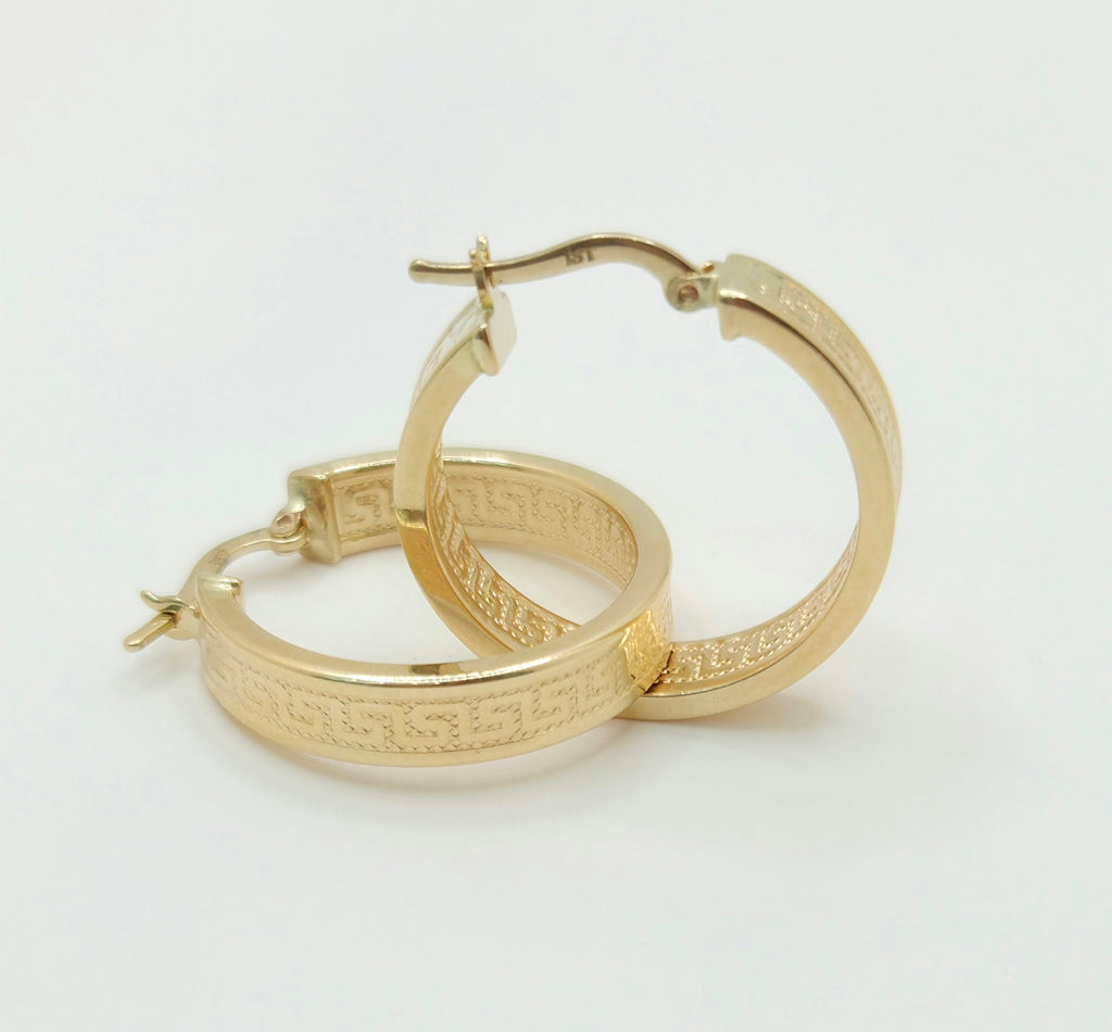 14K GREEK DESIGN STRAIGHT HOOPS EARRINGS – 3 5MM – JY Jewelry Wholesale