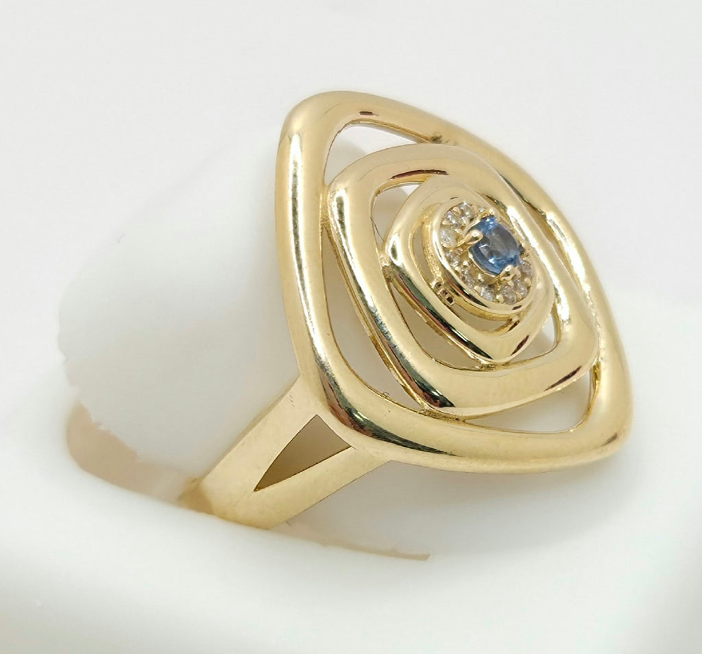 14K BLUE STONE CENTER SQUARE SPIRAL RING – 8 – JY Jewelry Wholesale