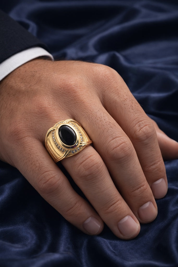 14K ELEGANT OVAL BLACK STONE RING – 10 – JY Jewelry Wholesale
