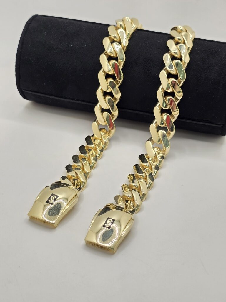 10K CERTIFIED PLAIN MONACO BRACELET – 9" 15.5MM – JY Jewelry Wholesale