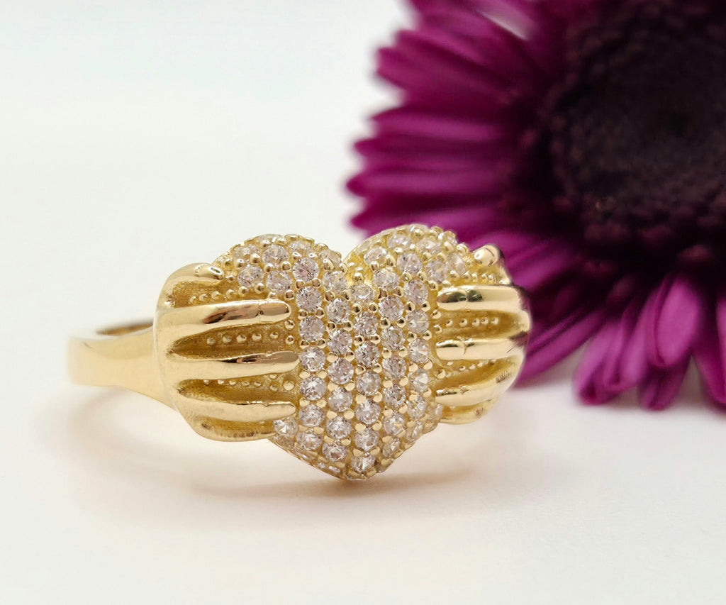 14K CZ HEART WITH HAND RING – 8 – JY Jewelry Wholesale