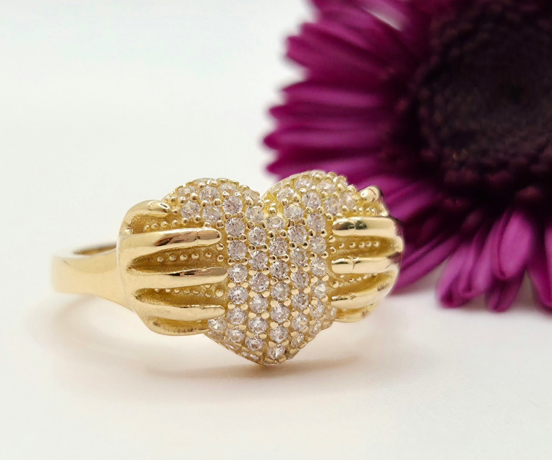 14K CZ HEART WITH HAND RING – 8 – JY Jewelry Wholesale