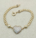 14K CZ HEART LEAVES LINK BRACELET – 7" – JY Jewelry Wholesale
