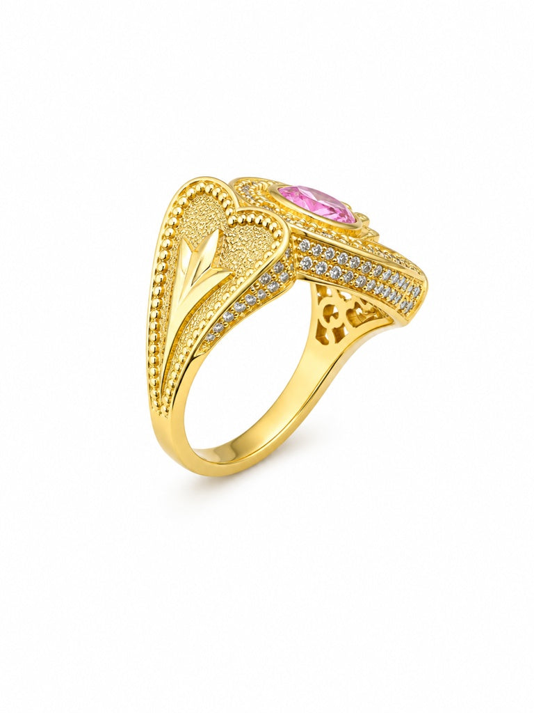 14K VINTAGE STYEL PINK OVAL STONE RING – 8 – JY Jewelry Wholesale