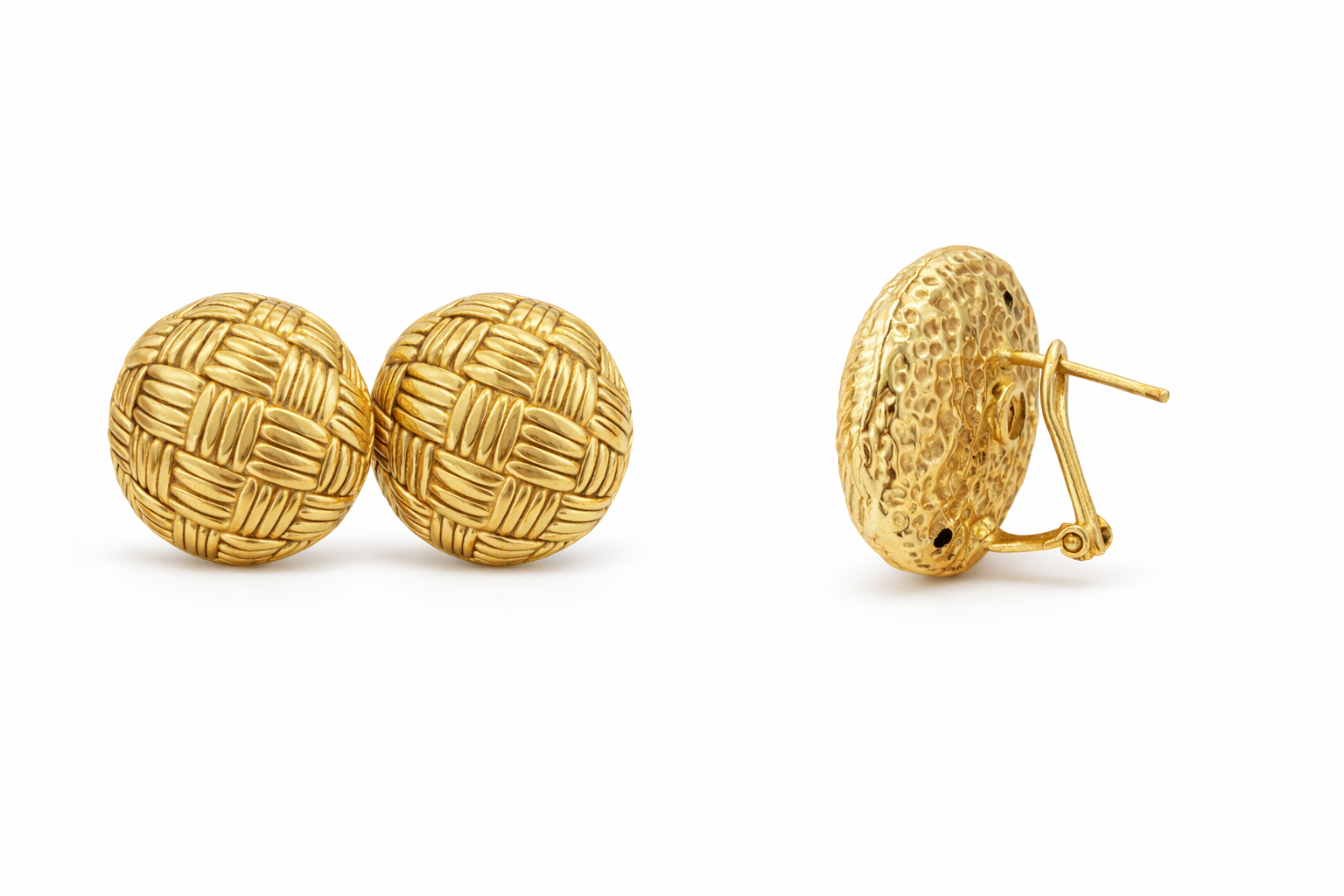 10K VINTAGE BASKET WEAVE DESIGN ROUND OMEGA BACK EARRINGS – JY Jewelry Wholesale