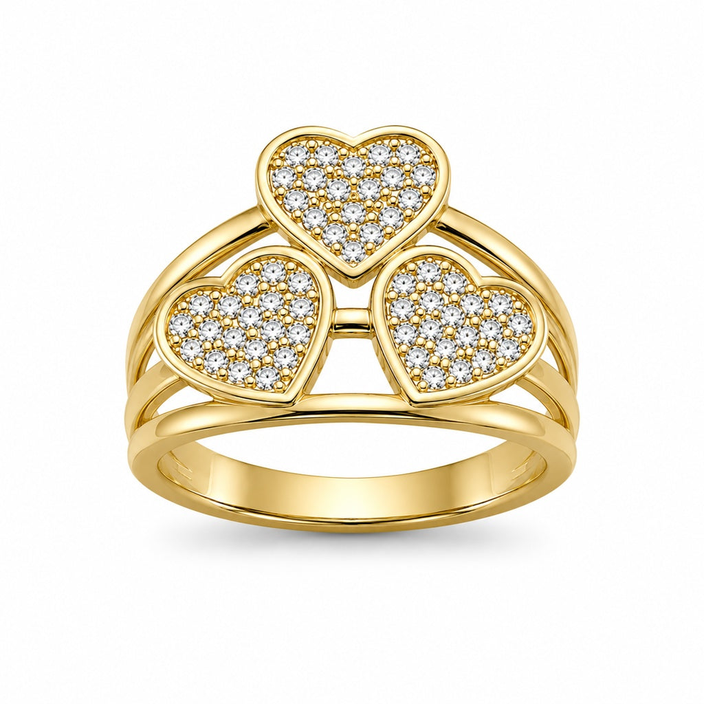 14K THREE HEARTS CZ DETAIL RING – 8 – JY Jewelry Wholesale