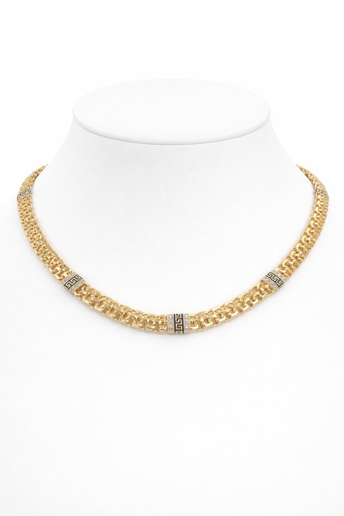14K DOUBLE CHINO LINK NECKLACE WITH BLACK GREEK DETAILS – 18" 6MM – JY Jewelry Wholesale