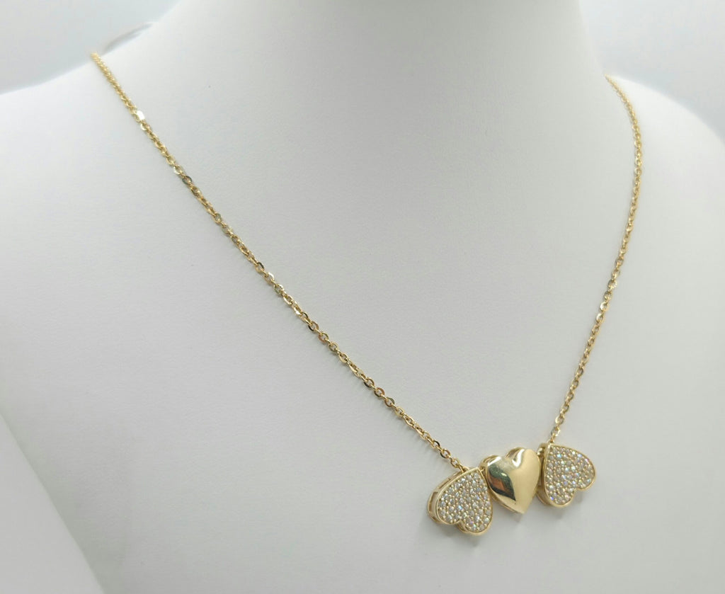 10K THREE HEARTS ROLO CHAIN – 16" 1MM – JY Jewelry Wholesale