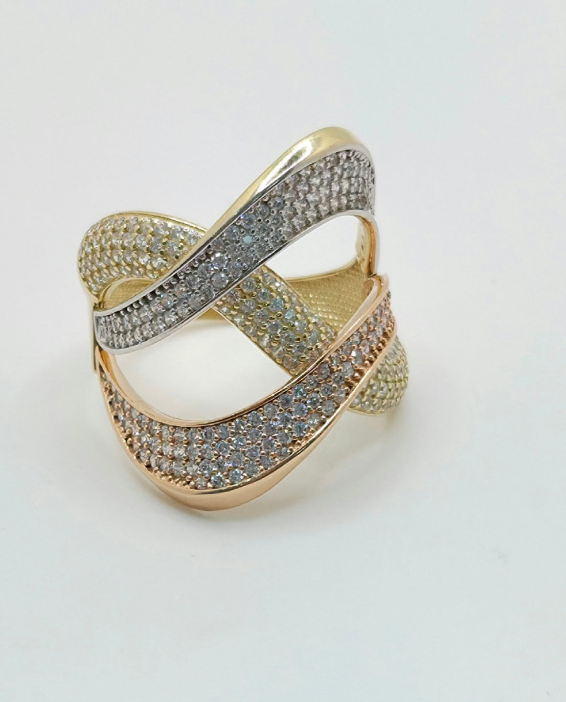 14K CZ TWO TONE MODERN INTERTWINED RING – 7.5 – JY Jewelry Wholesale
