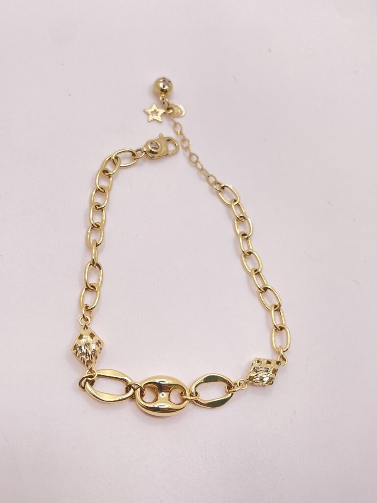 14K PAPER CLIP BRACELET WITH RHOMBUS – 8" – JY Jewelry Wholesale