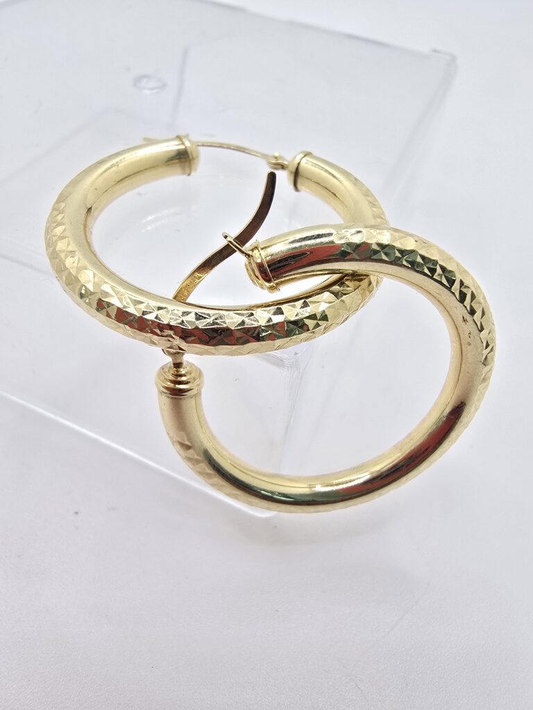 10K DIAMOND CUT HOOPS EARRINGS – 3 4MM – JY Jewelry Wholesale