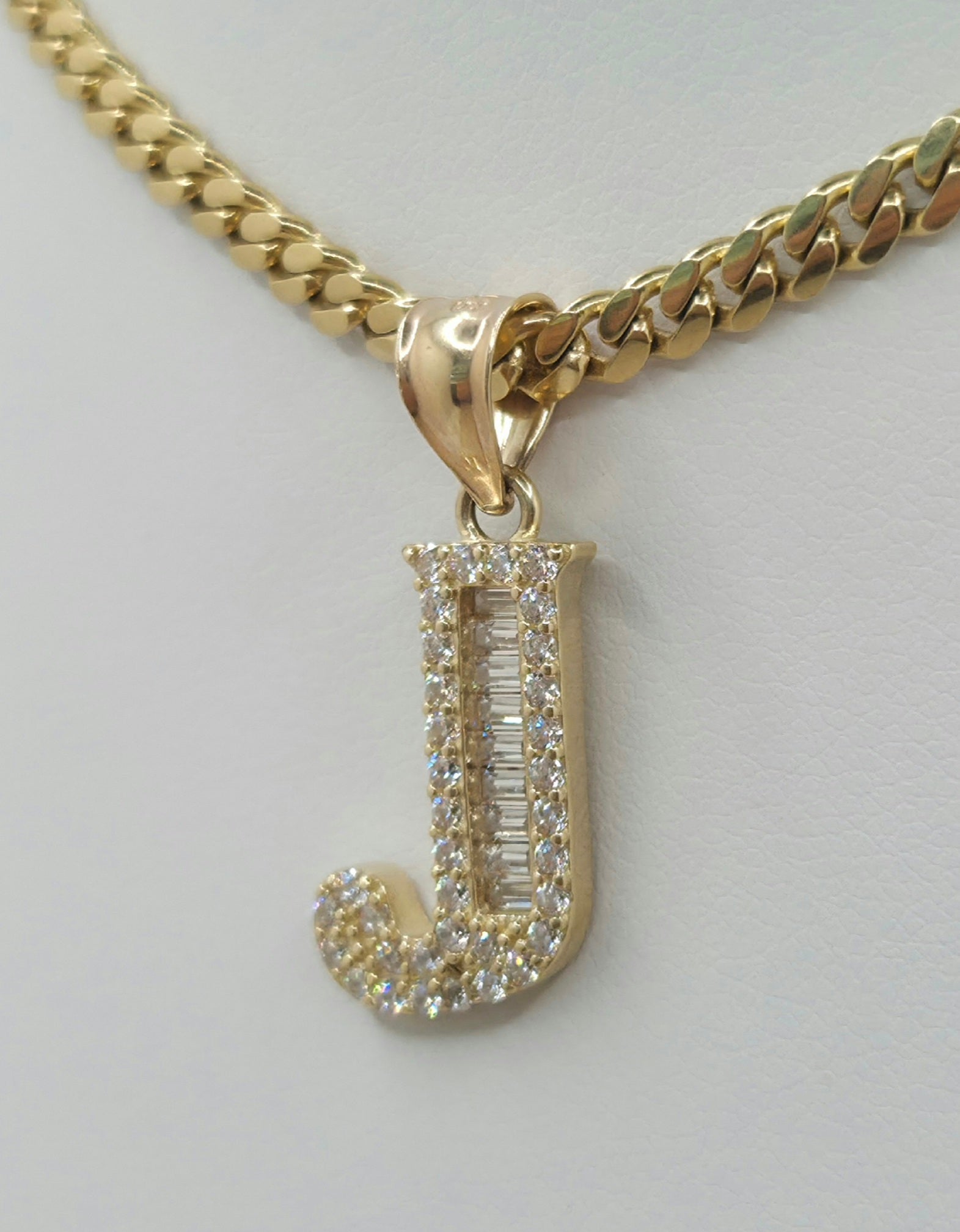 14K cz letter J pendant – 11.5x17.7mm – JY Jewelry Wholesale