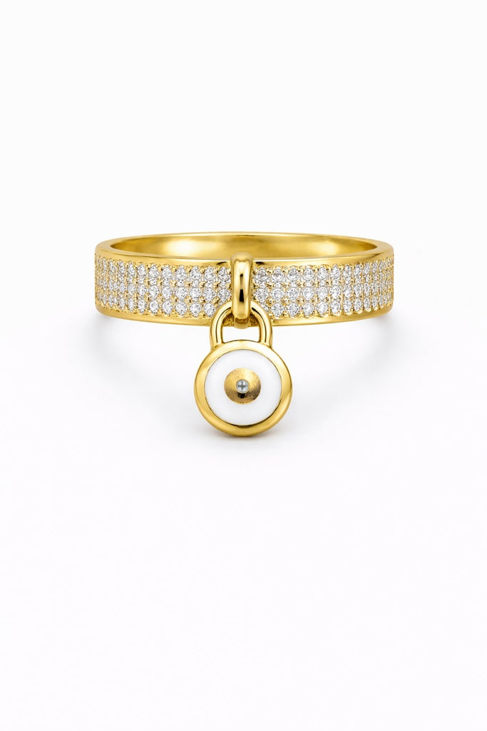 14K CZ DETAIL WHITE EYE CHARM RING – 7 – JY Jewelry Wholesale