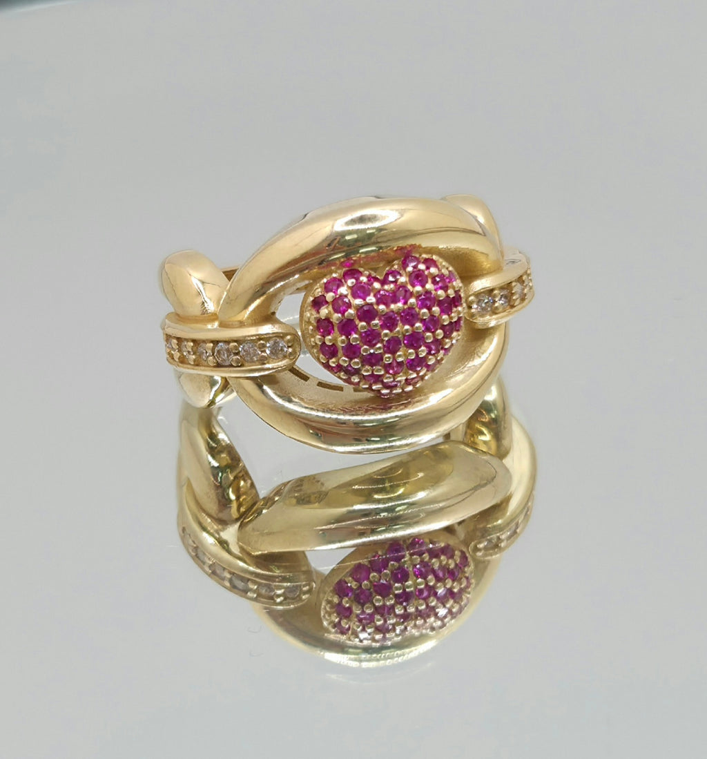 14K MAXI STYLE CHAIN AND PINK HERAT RING – 7 & 8 – JY Jewelry Wholesale