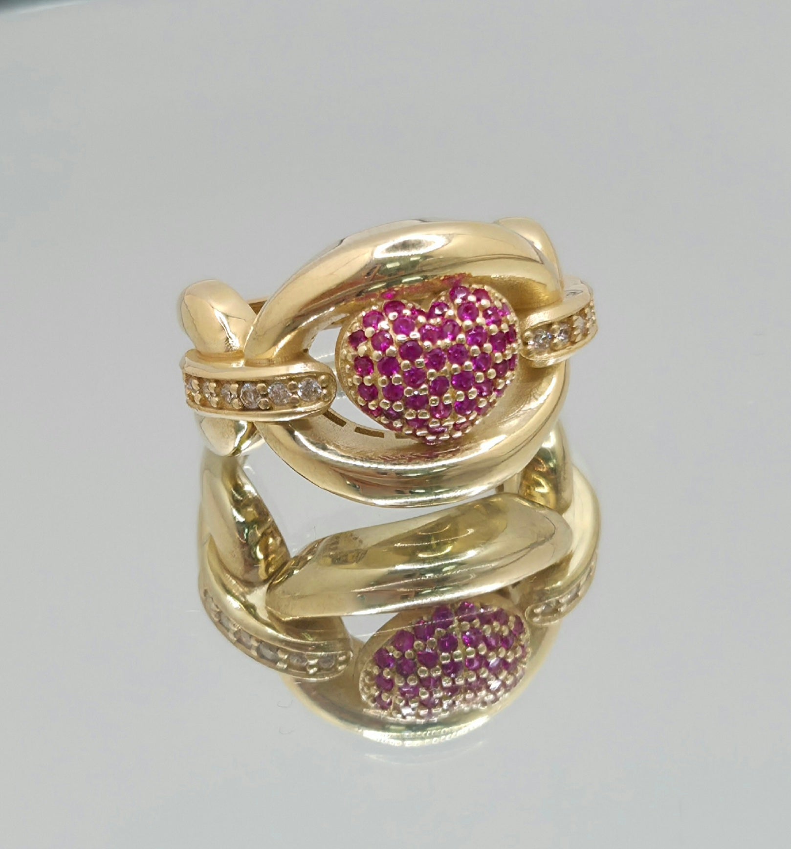 14K MAXI STYLE CHAIN AND PINK HERAT RING – 7 & 8 – JY Jewelry Wholesale