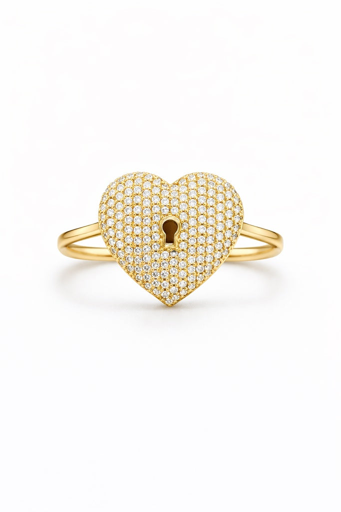 14K CZ HEART PADLOCK RING – 7 – JY Jewelry Wholesale