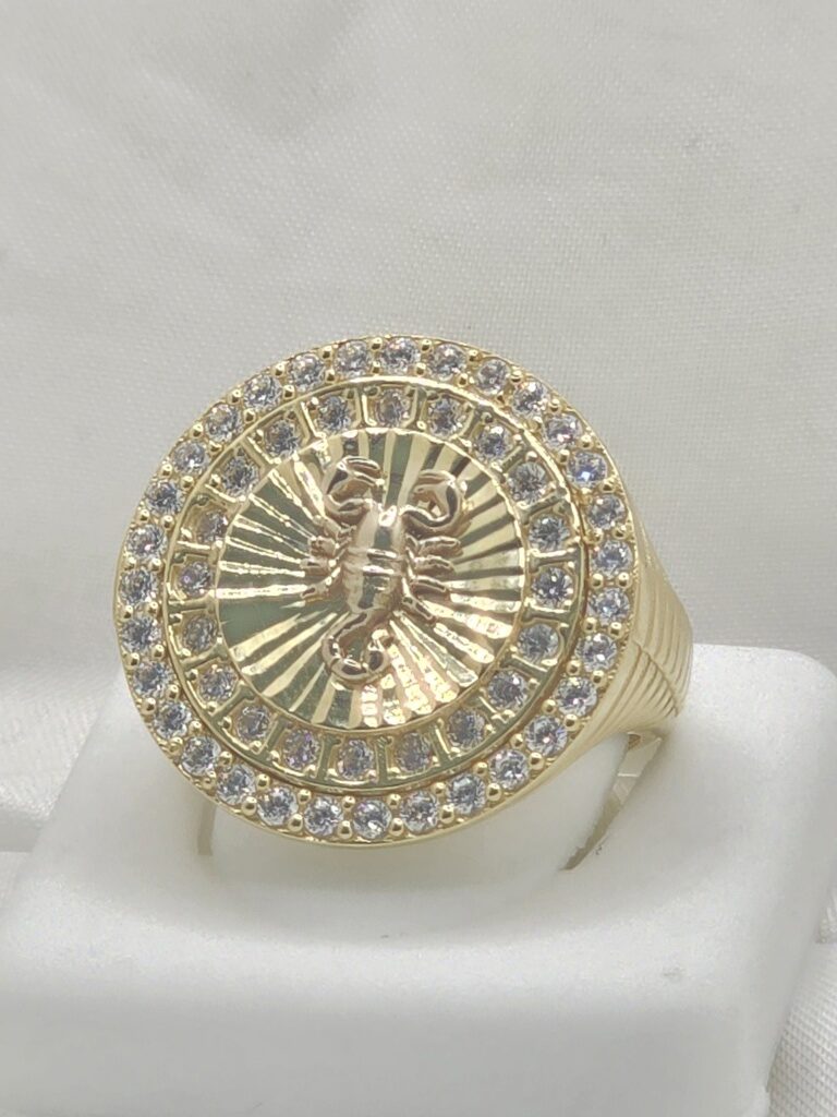 14K LARGE CIRCULAR RING WITH CZ DETAILS AND A SCORPION – 10 – JY Jewelry Wholesale