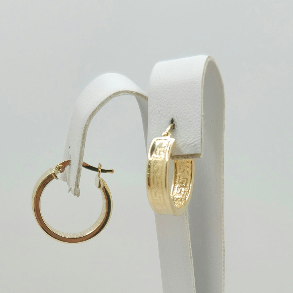 14K GREEK DESIGN STRAIGHT EDGE HOOPS EARRINGS – 1 5MM – JY Jewelry Wholesale