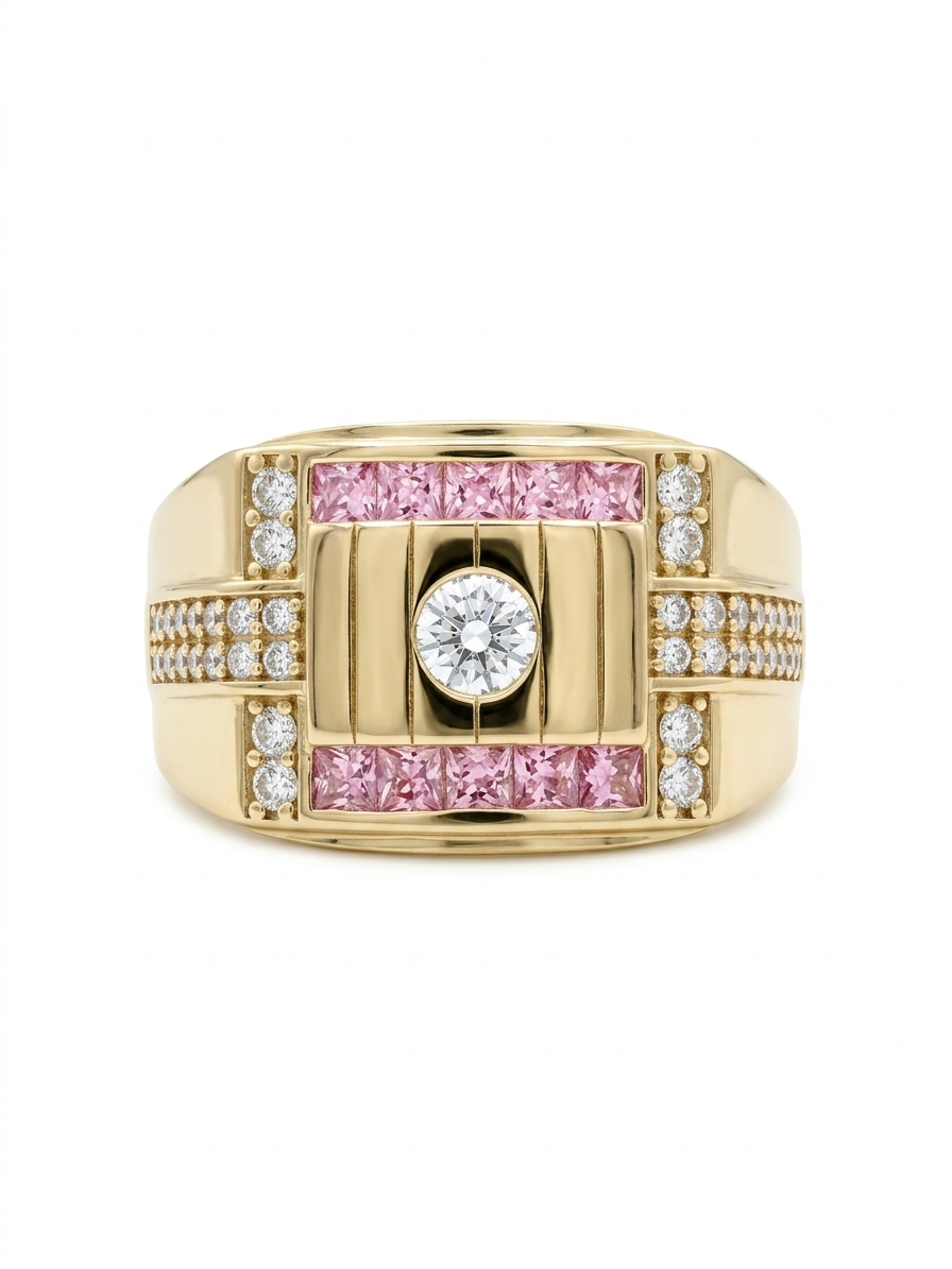 10K PINK CZ DETAIL SQUARE MEN'S RING – 10 – JY Jewelry Wholesale