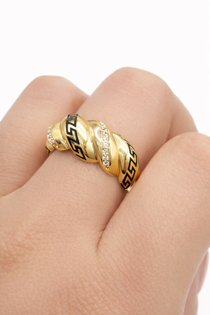 10K MODERN BLACK GREEK DETAIL SHELL DESIGN RING – 7-8 – JY Jewelry Wholesale