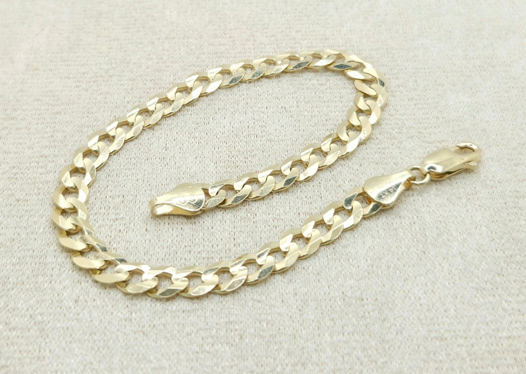 14K SOLID CUBAN CURB FLAT BRACELET CLOSE LINK – 8" 5.6MM – JY Jewelry Wholesale