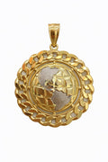 10K CHAIN STYLE FRAME TWO TONE WORLD PENDANT – MEDIUM – JY Jewelry Wholesale