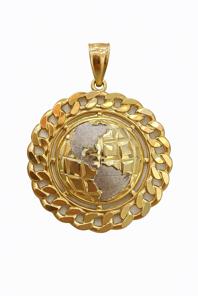 10K CHAIN STYLE FRAME TWO TONE WORLD PENDANT – MEDIUM – JY Jewelry Wholesale