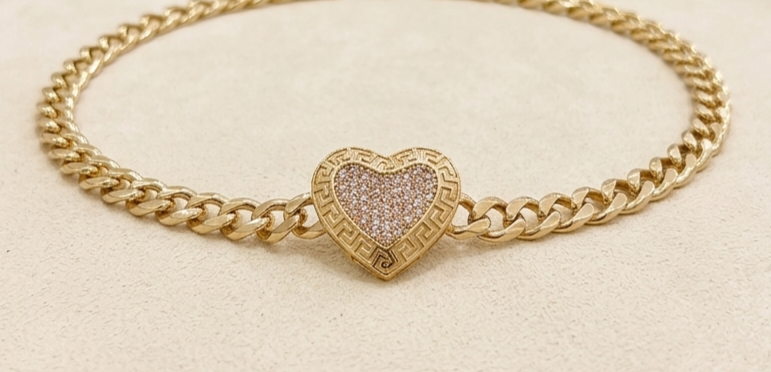 14K MONACO STYLE GREEK FRAME HEART BRACELET – 7" 5MM – JY Jewelry Wholesale