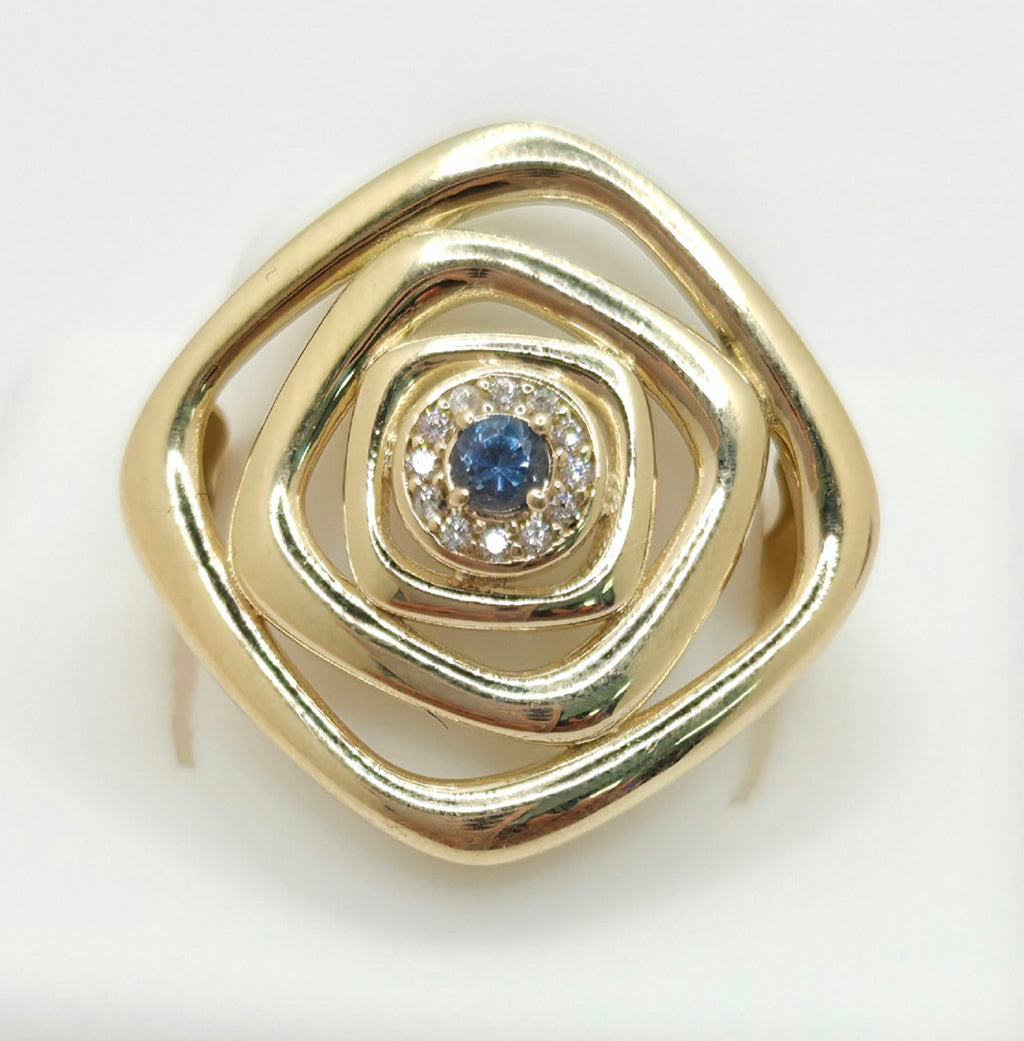 14K BLUE STONE CENTER SQUARE SPIRAL RING – 8 – JY Jewelry Wholesale