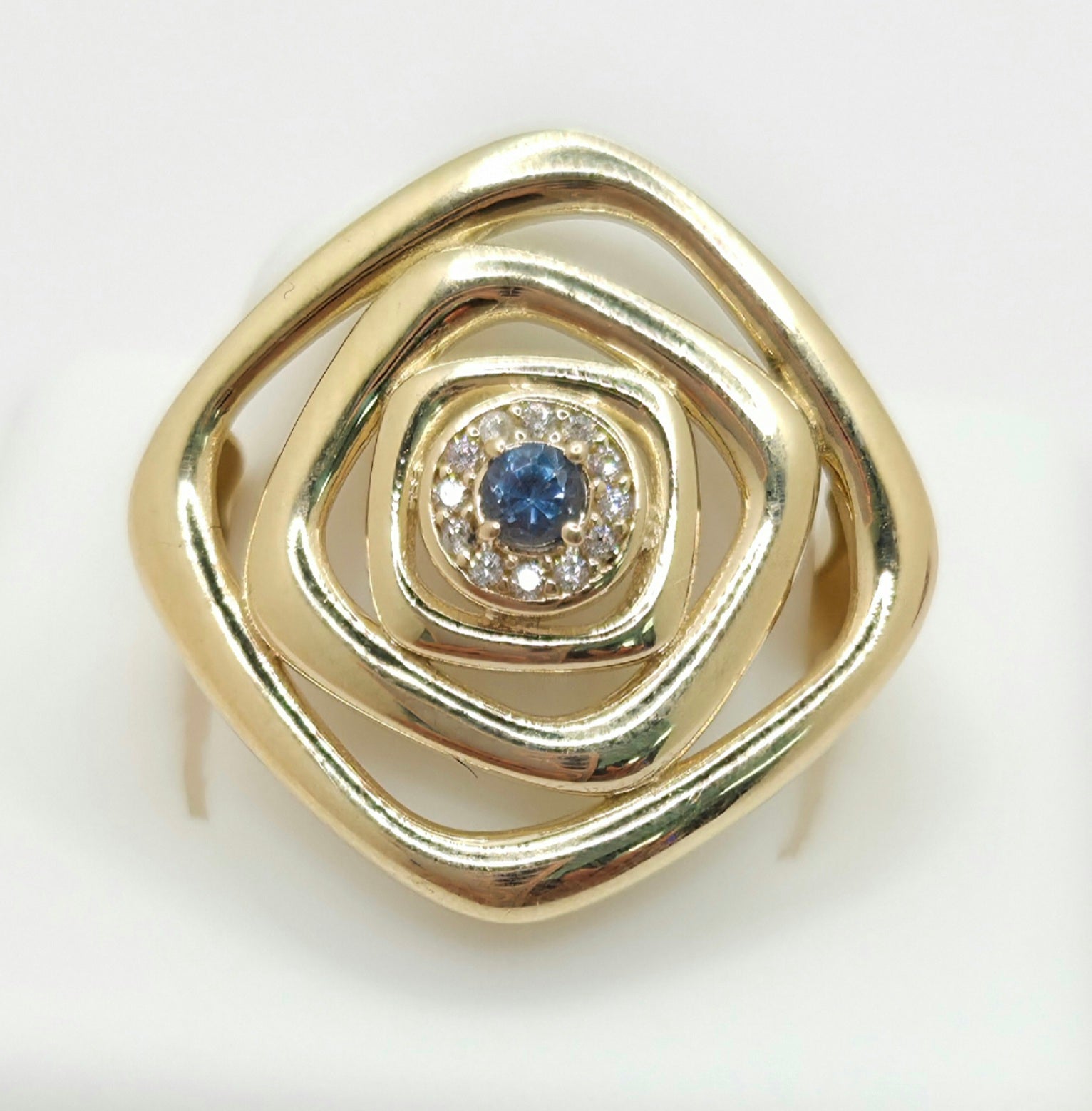 14K BLUE STONE CENTER SQUARE SPIRAL RING – 8 – JY Jewelry Wholesale