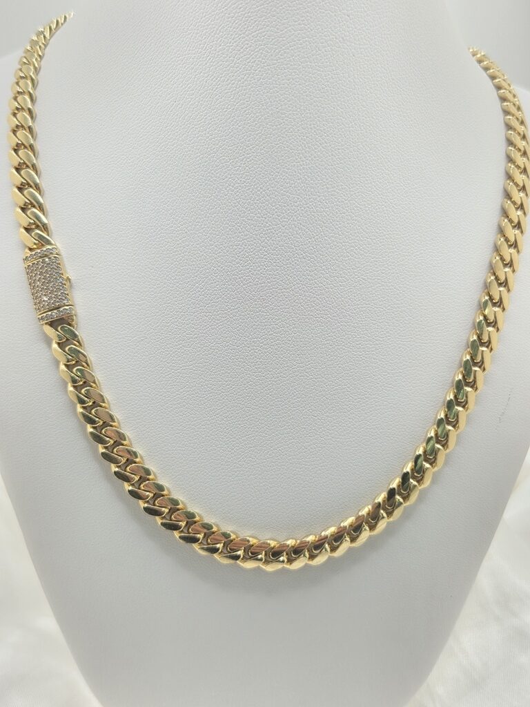 10K SOLID MIAMI CUBAN CHAIN CZ LOCK – 7MM 24" – JY Jewelry Wholesale