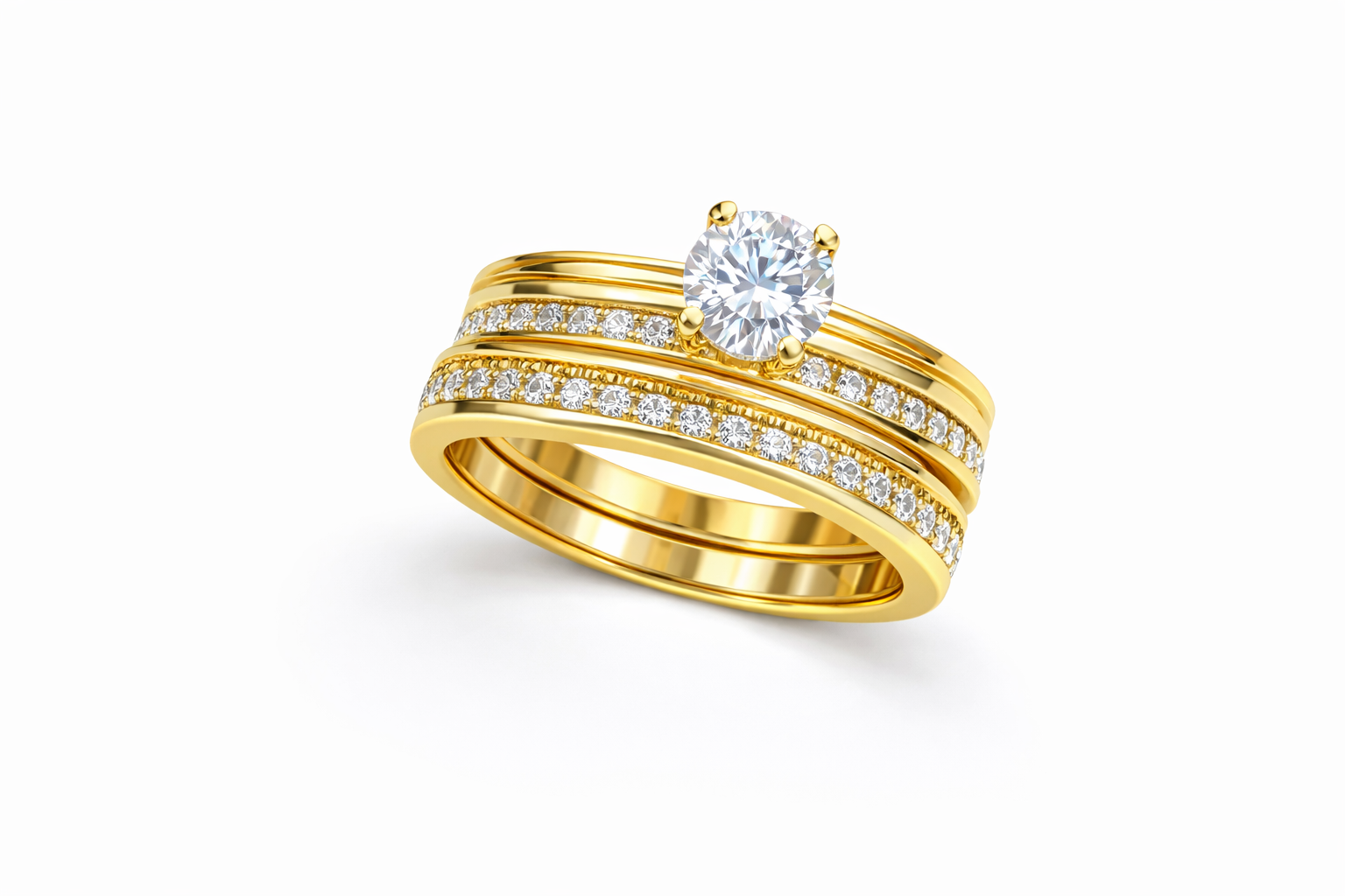 14K CZ AND GROOVES DESIGN TWO-IN-ONE ENGAGEMENT WOMAN'S RING – 7 – JY Jewelry Wholesale