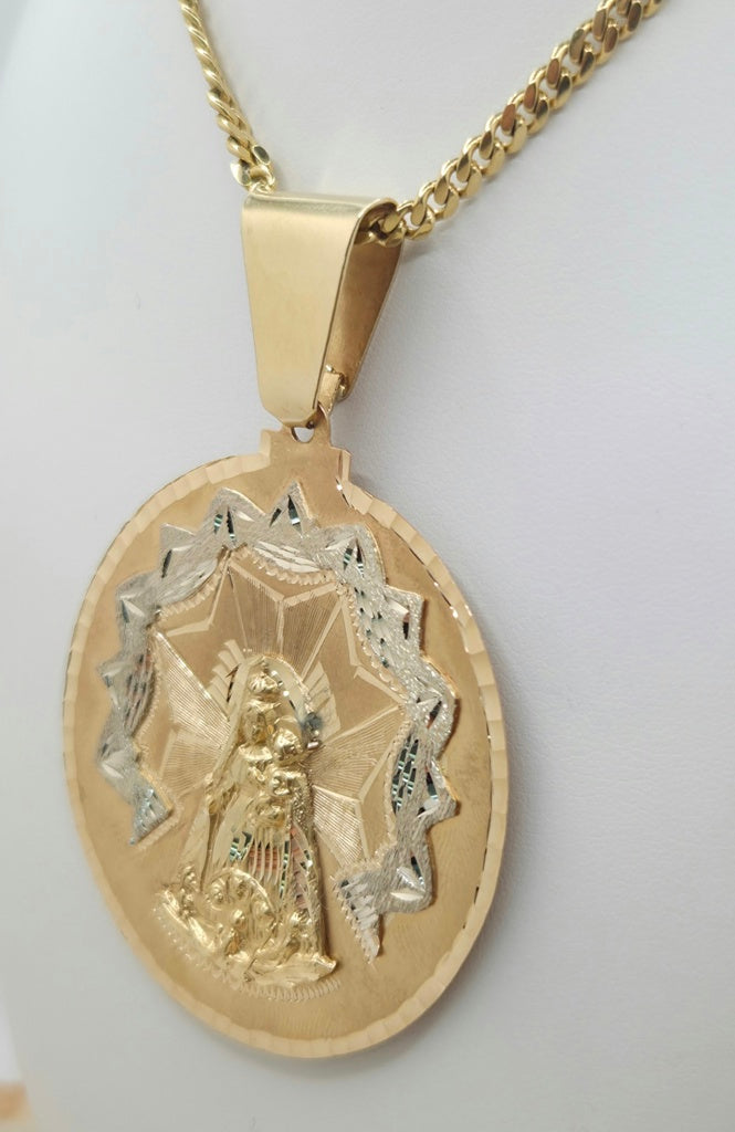 14K Yellow Gold Caridad del Cobre Round Medallion – 51.25 mm – JY Jewelry Wholesale