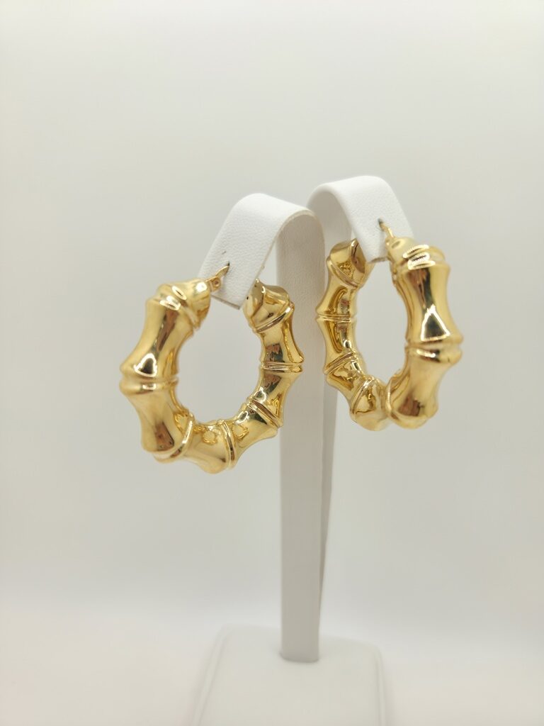 10K MODERN BAMBOO DESIGN HOOPS EARRINGS – JY Jewelry Wholesale