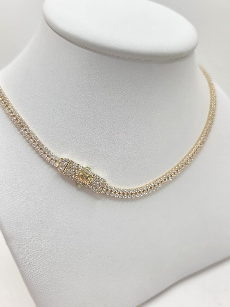 14K ELEGANT DOUBLE ROW TENNIS NECKLACE – 18" 4MM – JY Jewelry Wholesale