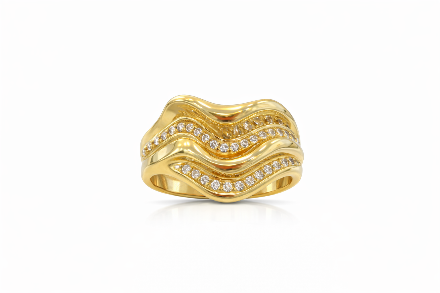 14K MODERN WAVES DESIGN CZ DETAILS WOMAN'S RING – 8 – JY Jewelry Wholesale