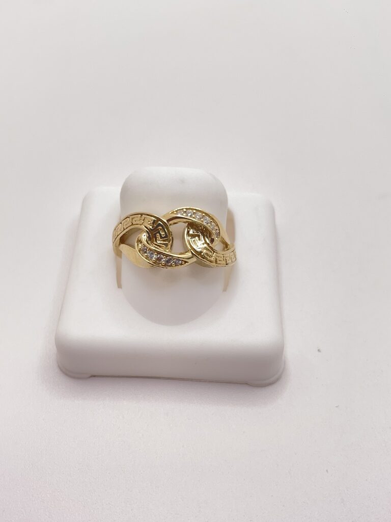 10K CHAIN ??STYLE RING WITH GREEK STYLE DETAILS AND ZIRCONIA – 7.5 – JY Jewelry Wholesale