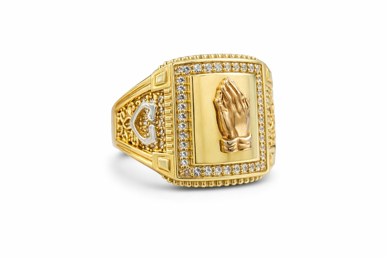 14K PRAYING HAND DETAIL RELIGIOSO RING – 10 – JY Jewelry Wholesale
