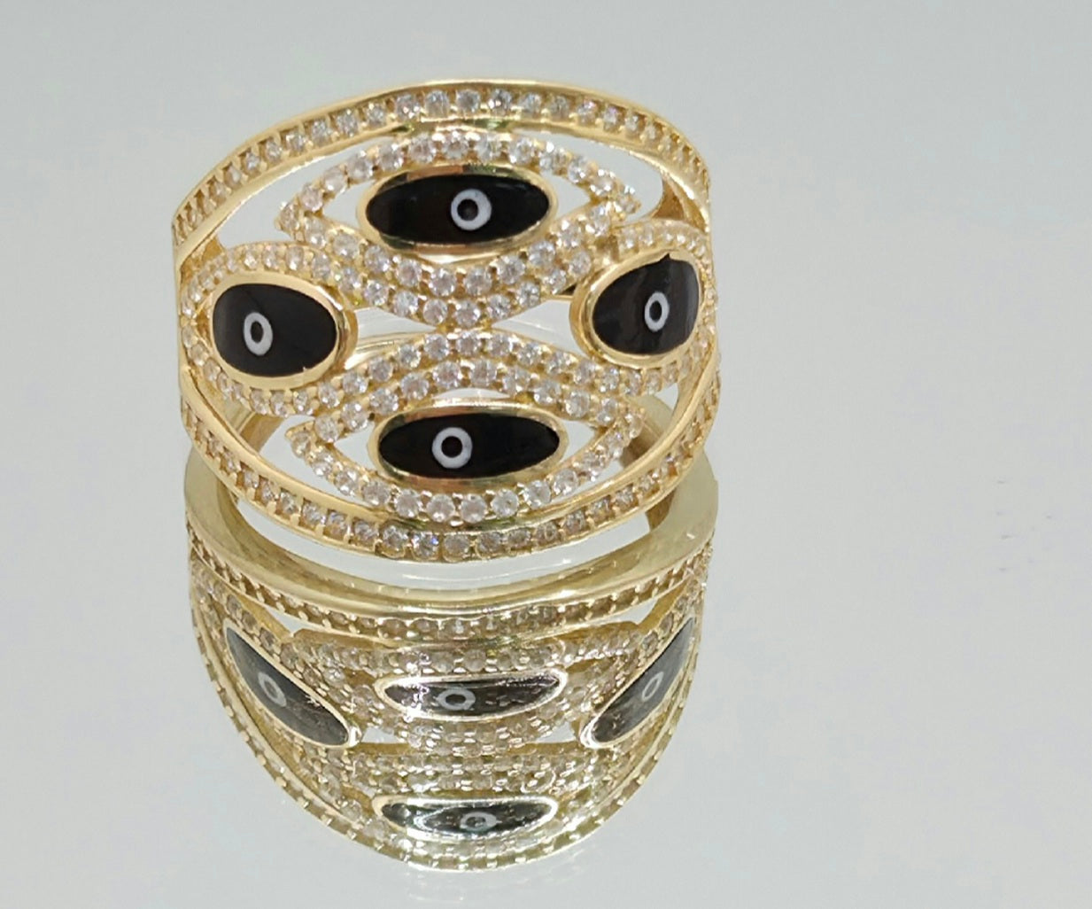 14K MODERN BLACK EYES RING – 8 – JY Jewelry Wholesale