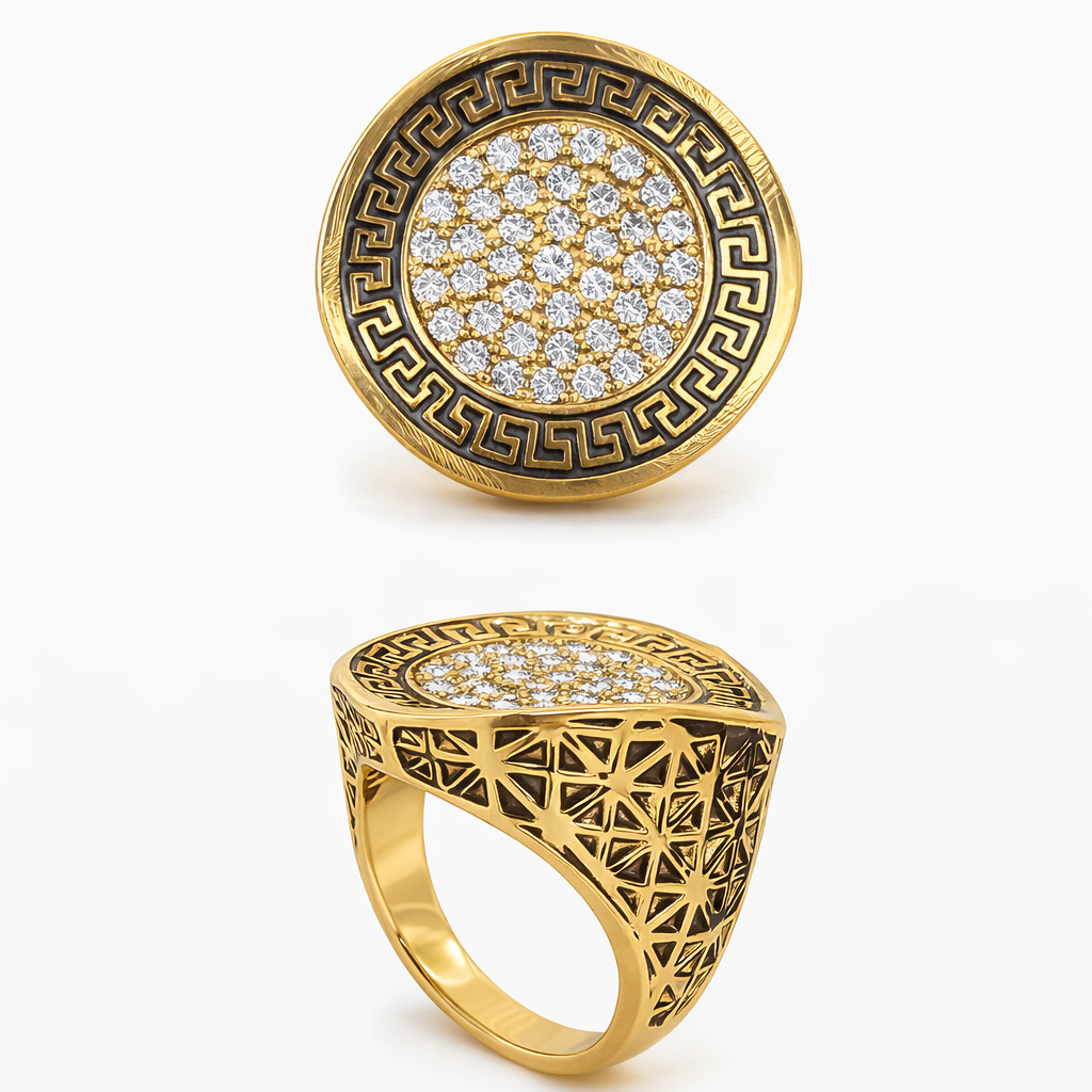 14K GREEK DETAIL CZ DETAIL GEOMETRIC RING – JY Jewelry Wholesale