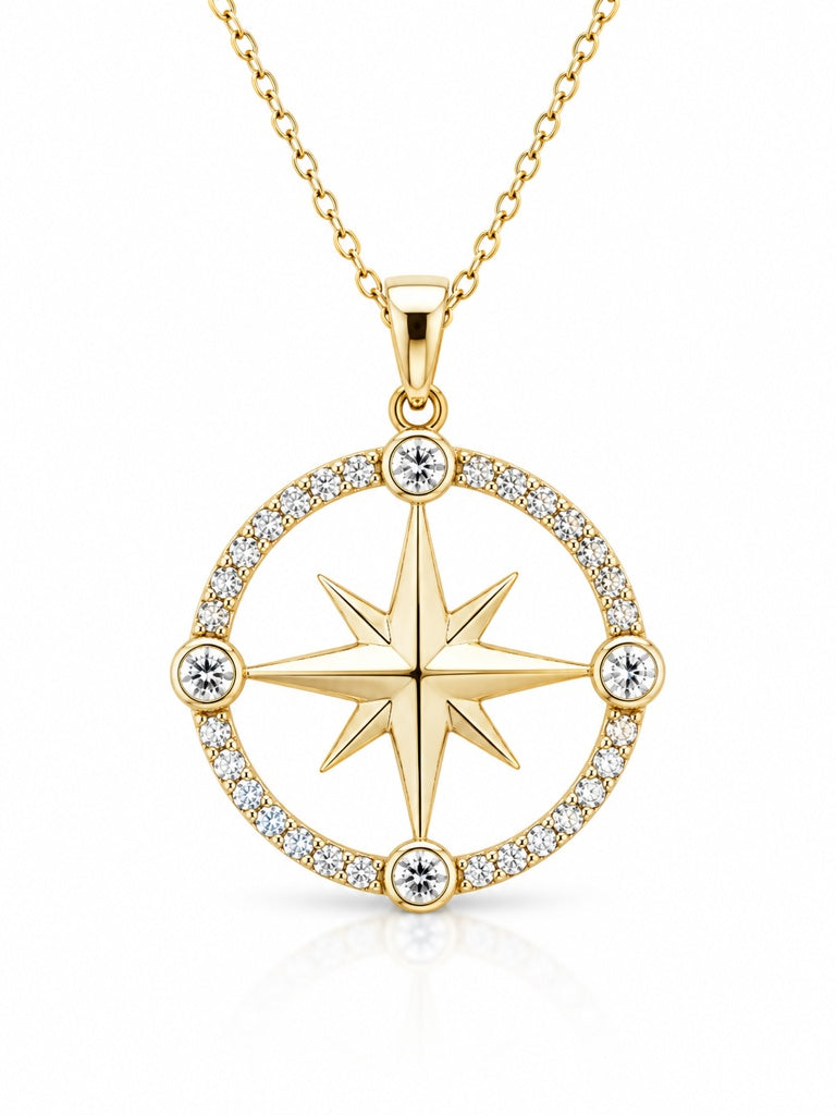 14K COMPASS ROSE INSIDE ROUND PENDANT – JY Jewelry Wholesale