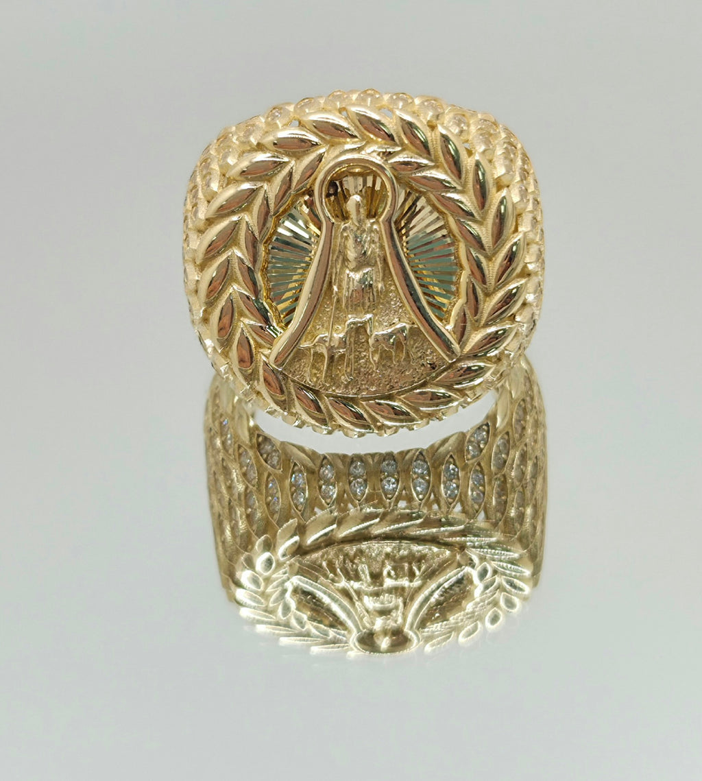 10K CZ DETAIL LEAVES AROUND SAN LAZARO ROUND RING – 12 – JY Jewelry Wholesale