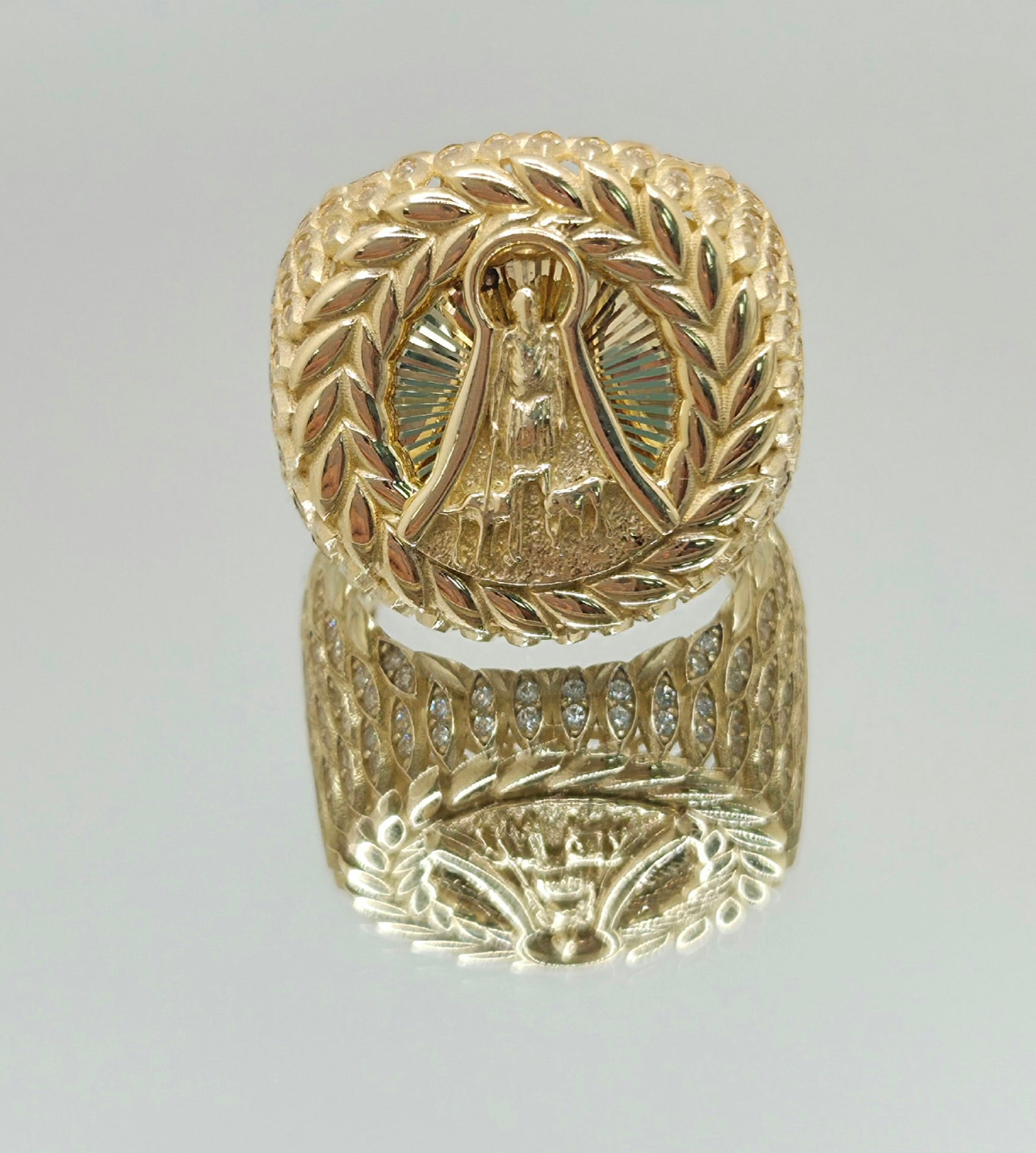 10K CZ DETAIL LEAVES AROUND SAN LAZARO ROUND RING – 12 – JY Jewelry Wholesale